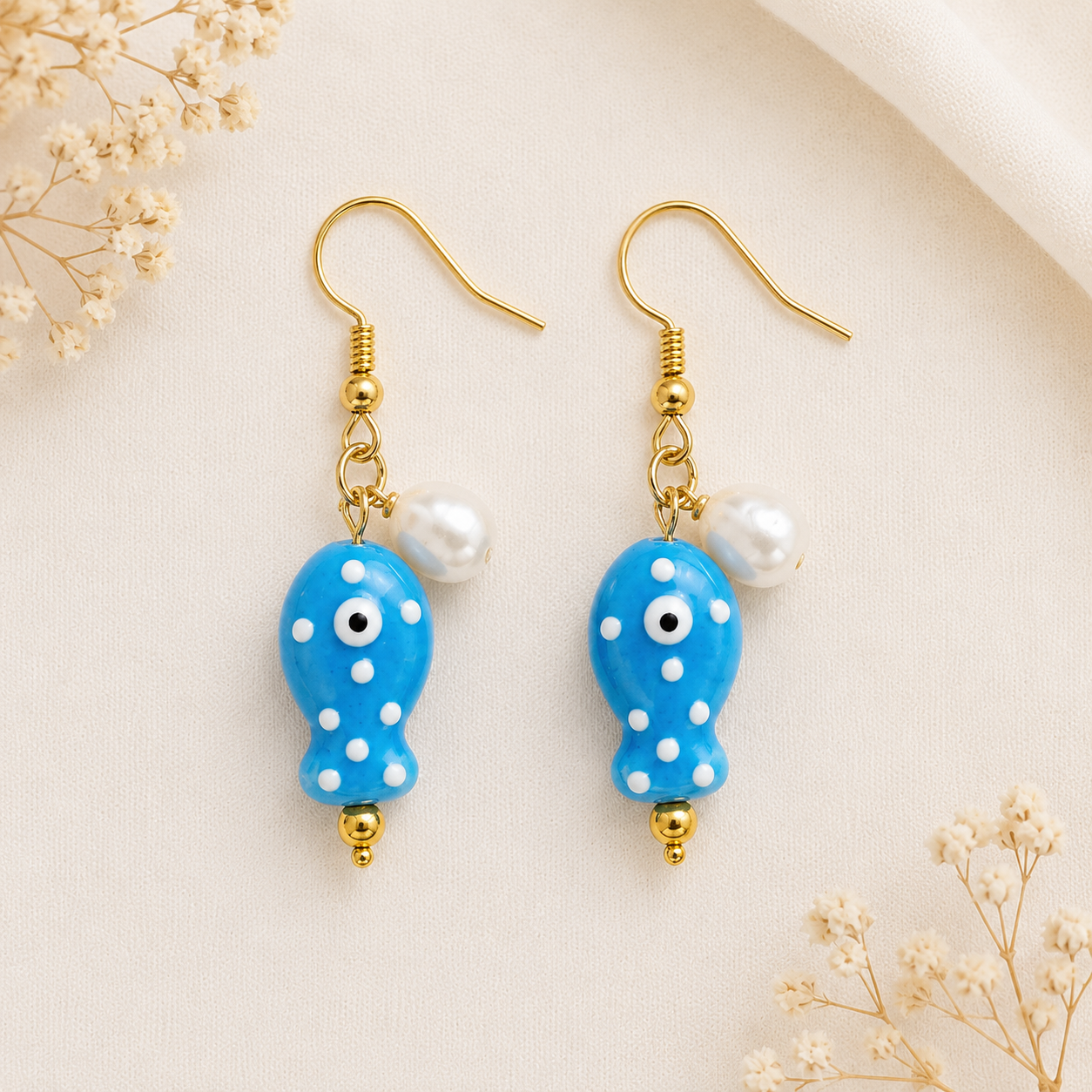Boucles d'oreilles poisson bleu