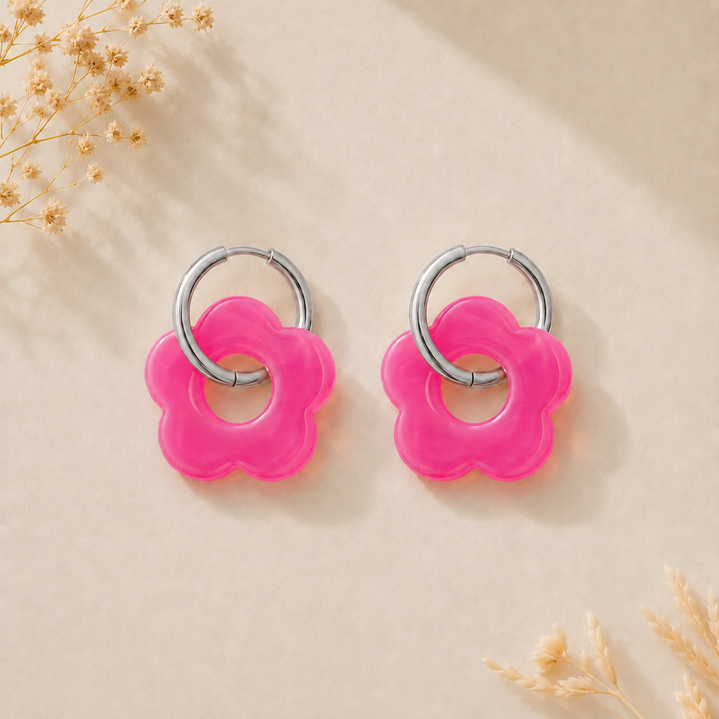 Boucles d'oreilles fleur agentées