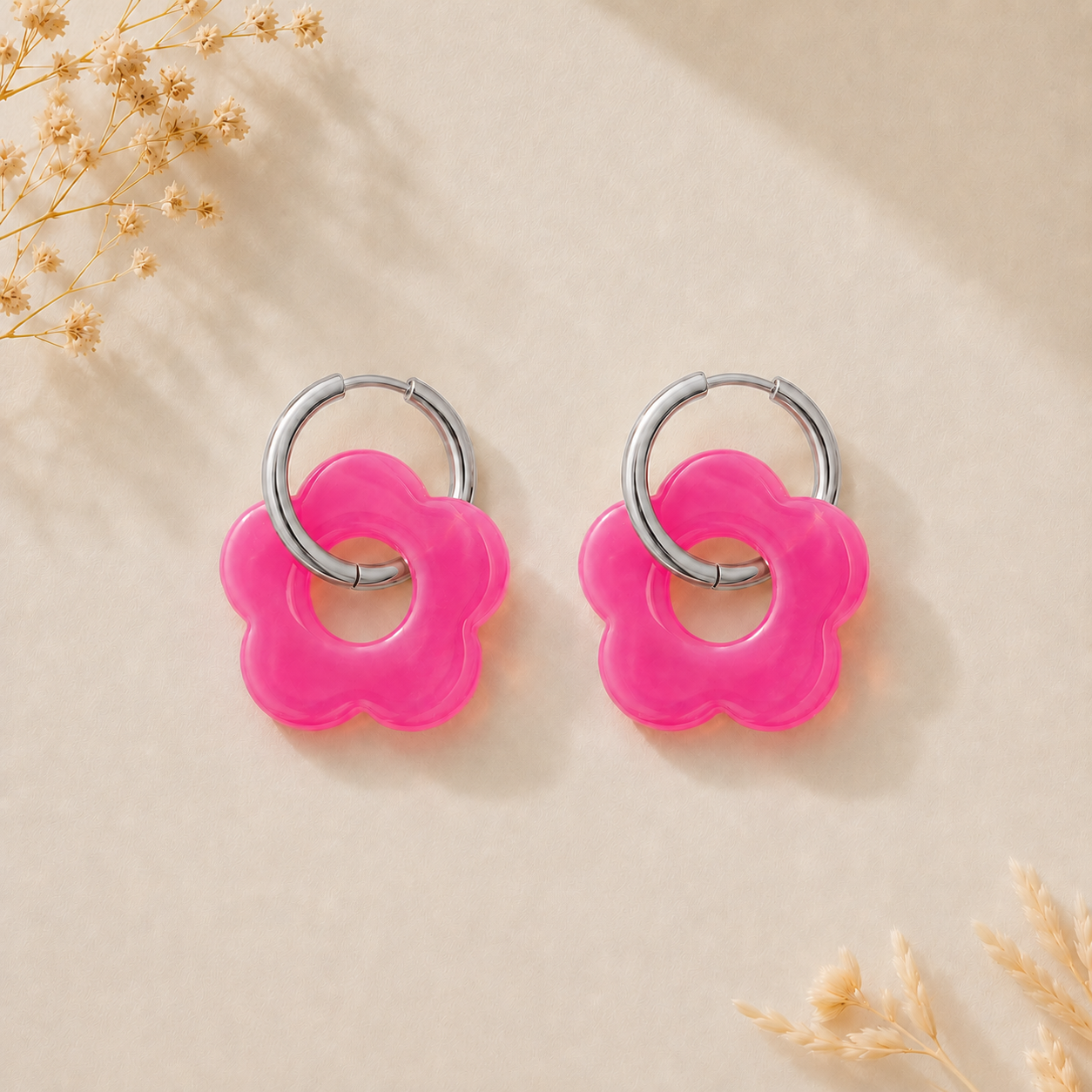 Boucles d'oreilles fleur agentées