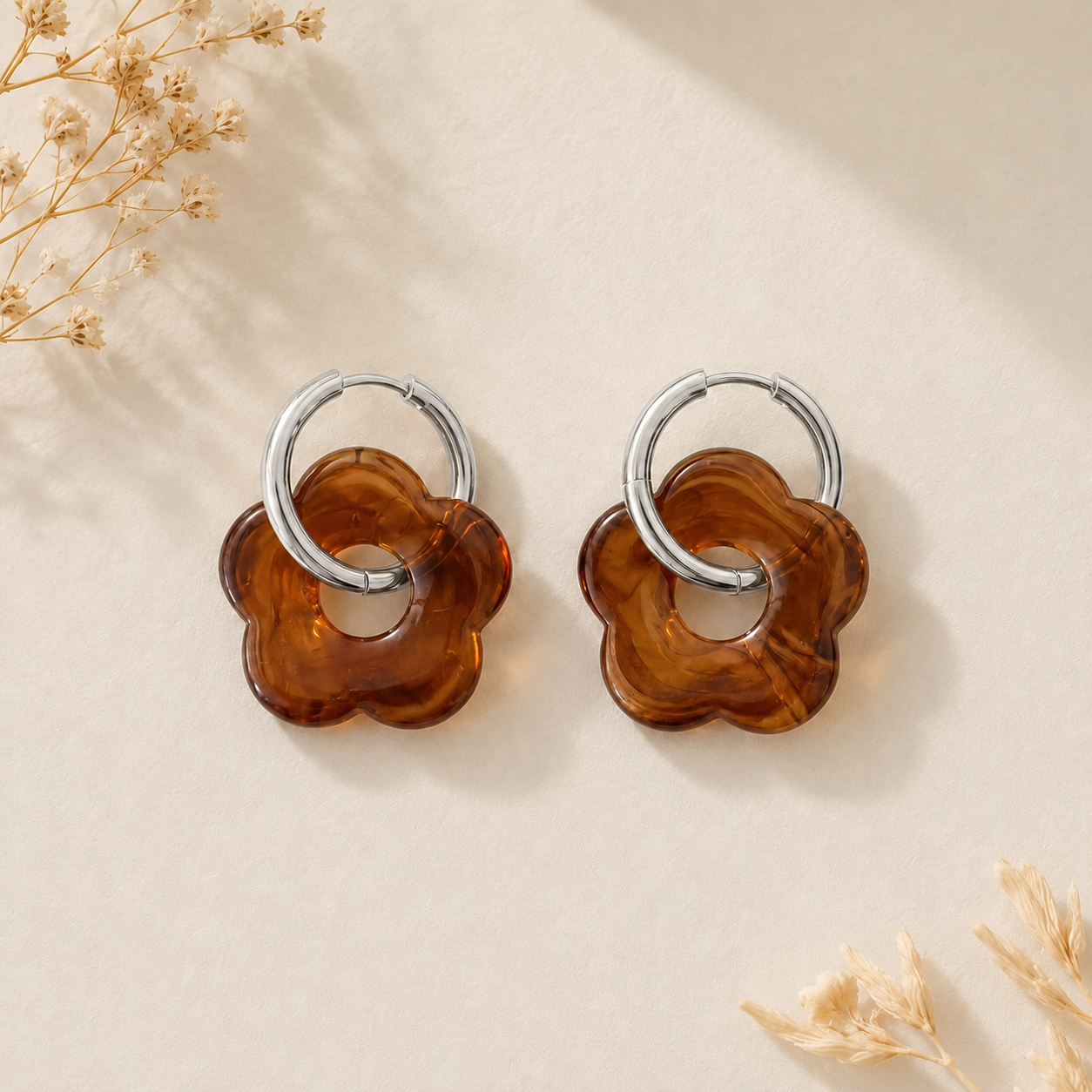 Boucles d'oreilles fleur agentées