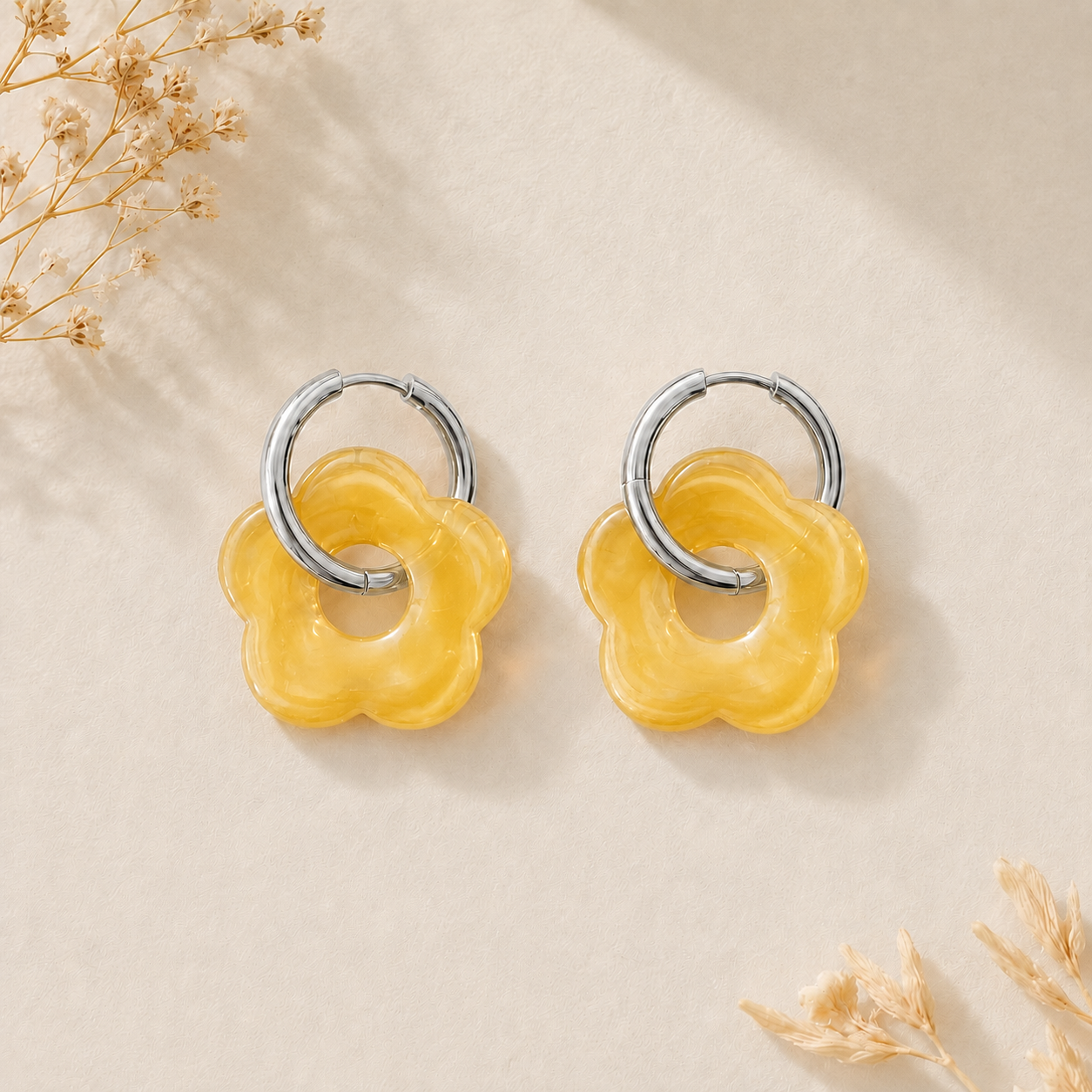 Boucles d'oreilles fleur agentées