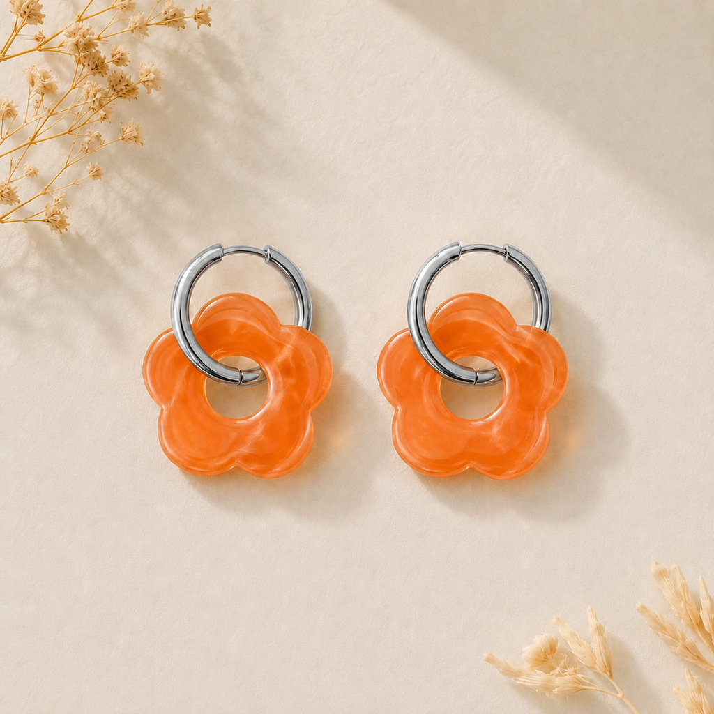 Boucles d'oreilles fleur agentées