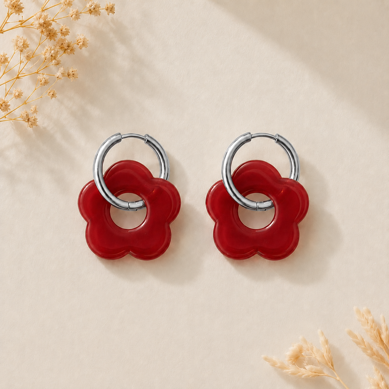 Boucles d'oreilles fleur agentées