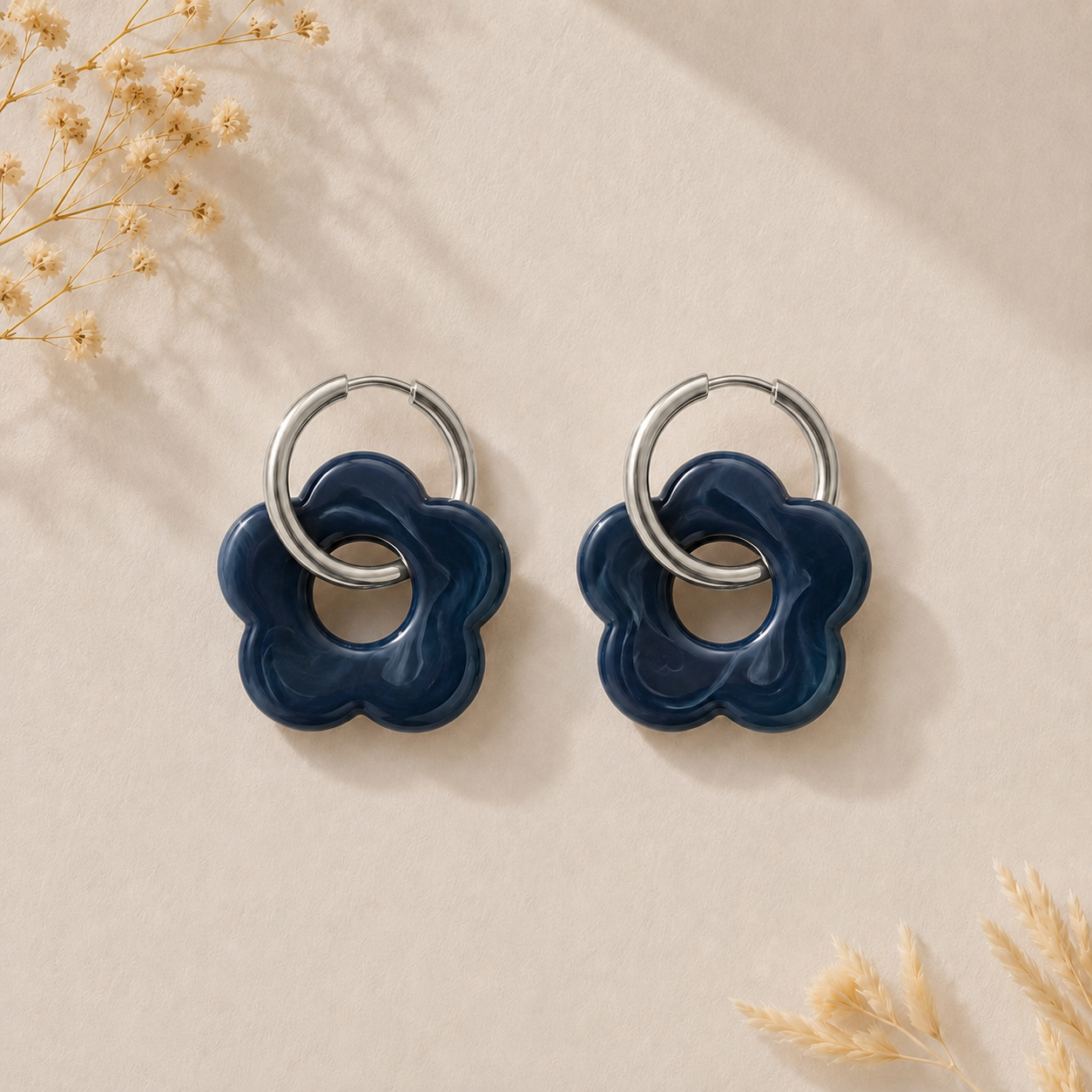 Boucles d'oreilles fleur agentées