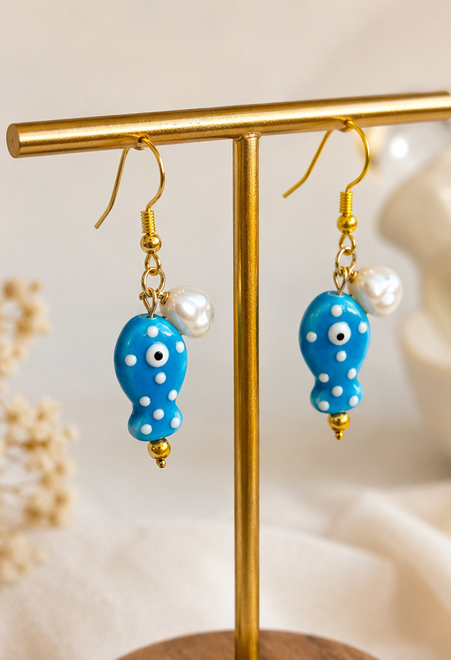 Boucles d'oreilles poisson bleu